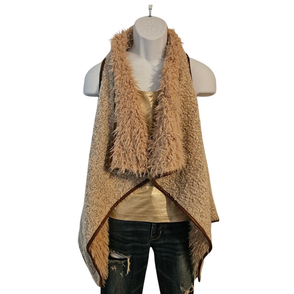 Stylish Faux Fur Vest with leather trim size M